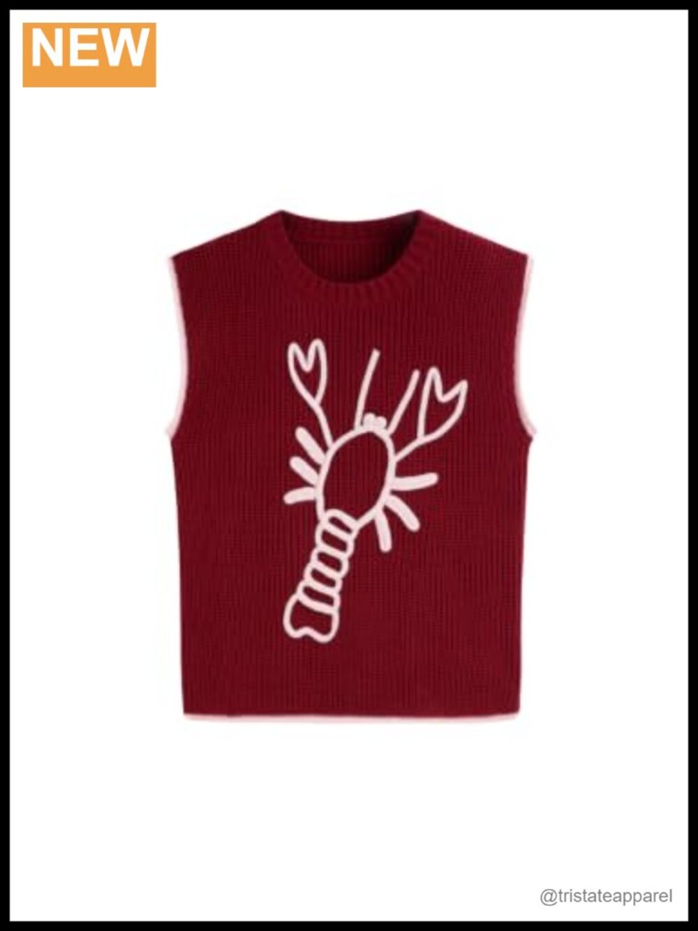 Chunky Cable Knit Sweater Vest with Lobster Graphic Sleeveless Pullover Top